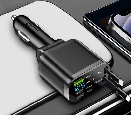 Samochodowa ładowarka 150W z wysuwanymi kablami do jednoczesnego ładowania wielu urządzeń