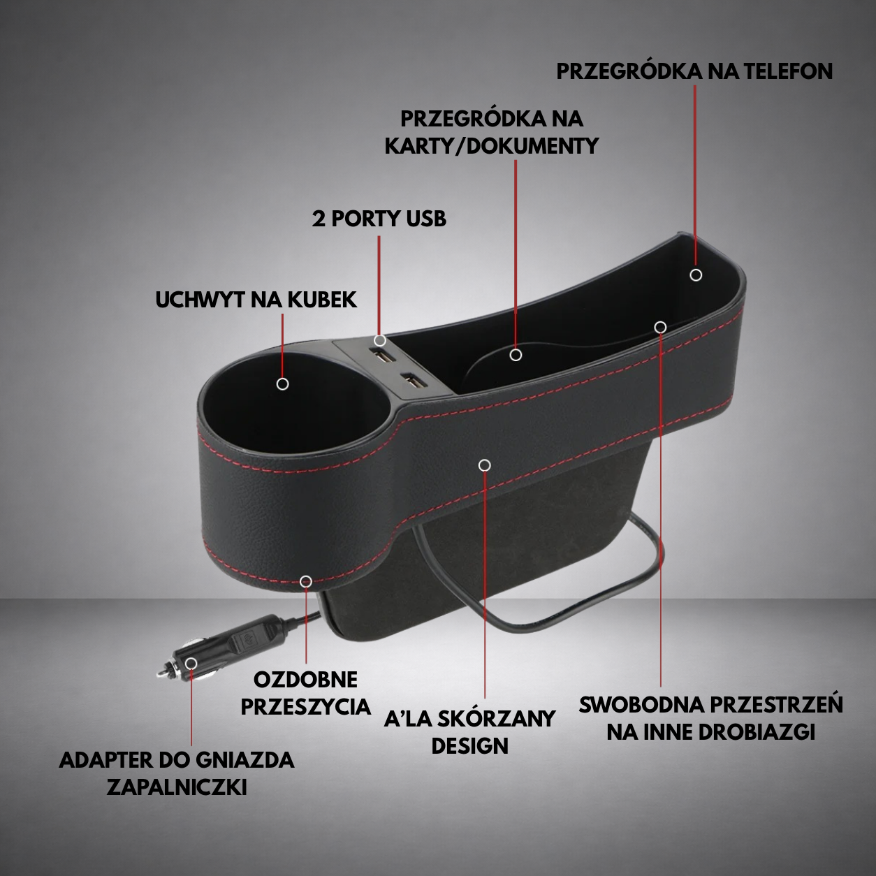 Organizer szczeliny fotela z ładowaniem USB